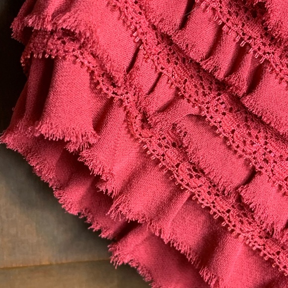 Peter Nygard red silk button belted ruffle shirt 6 - Picture 6 of 9